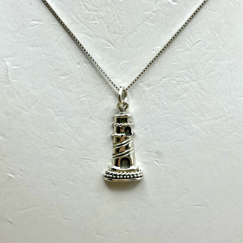 Sterling Silver Minimalist Lighthouse Pendant Necklace